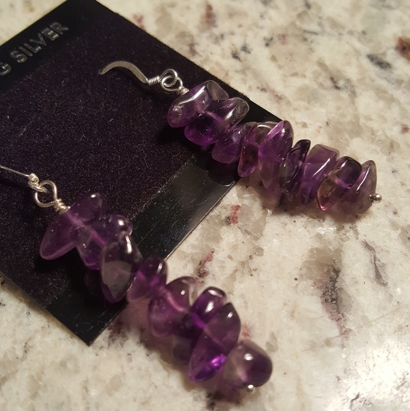 Excellent quality Amethyst silver chip earrings - Picture 4 of 5